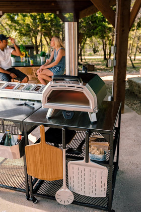 Ooni outdoor table complete outdoor kitchen setup for pizza nights.