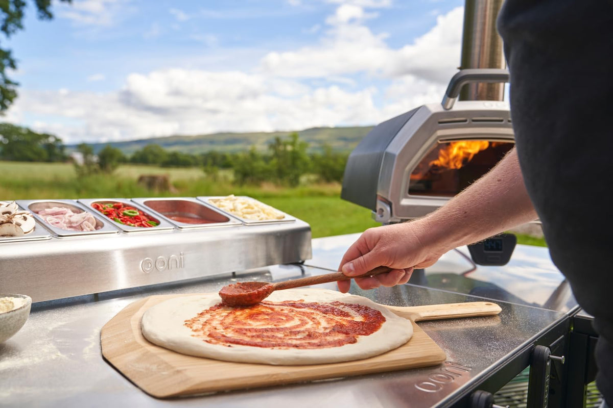 Ooni outdoor table modular connection for expandable outdoor kitchens.