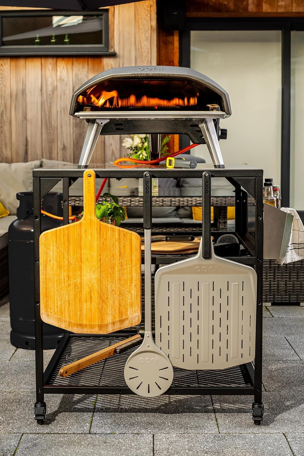 Ooni outdoor table propane-tank storage keeps essentials neatly tucked away.