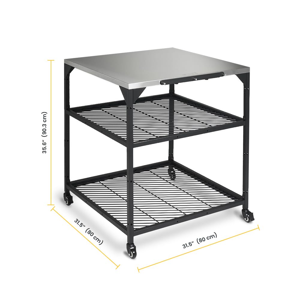 Ooni outdoor table side detail highlighting durable powder-coated steel and finish.
