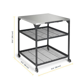 Ooni outdoor table side detail highlighting durable powder-coated steel and finish.