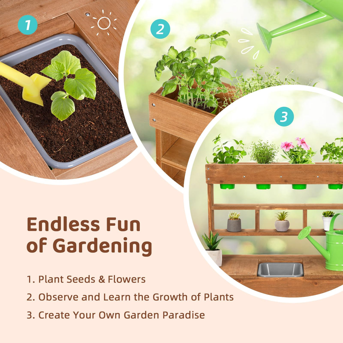 OOOK potting bench accessories including flower pots for hands-on learning.
