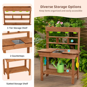 OOOK potting bench with gardening tools fosters early practical outdoor skills.