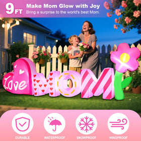 Opemon 9ft inflatable with LED lighting highlights MOM lettering for festive night displays.