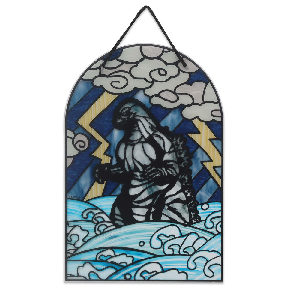 Open Road Brands Godzilla hanging acrylic wall decor with stained glass finish for dramatic indoor display.