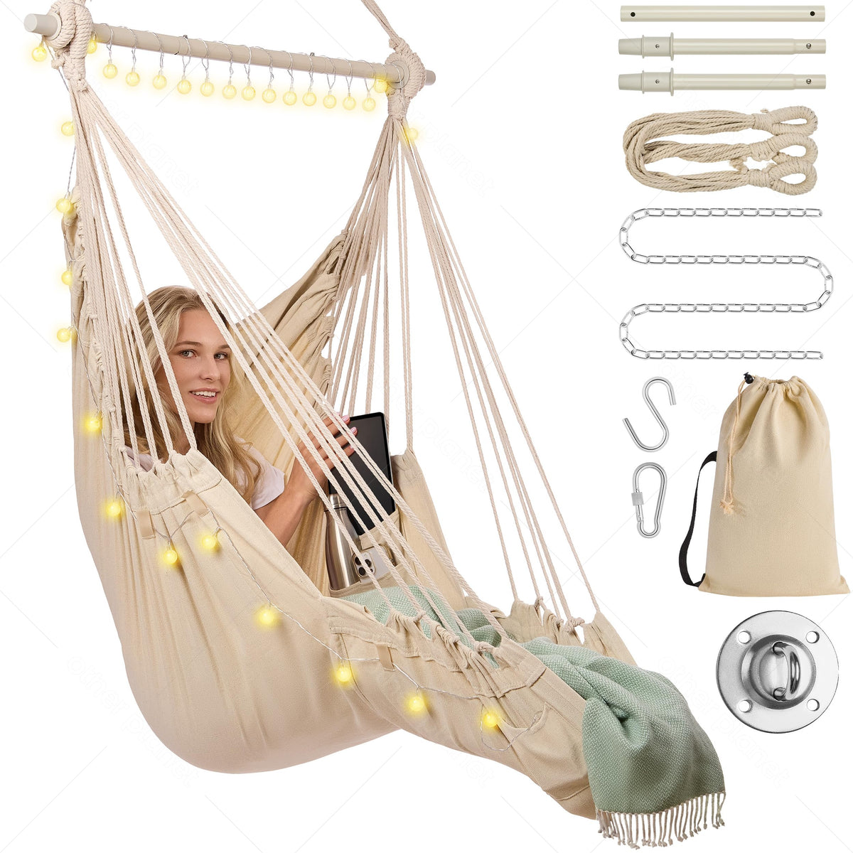 OPILOTECH hammock swing chair beige seat for relaxed lounging indoors or outdoors