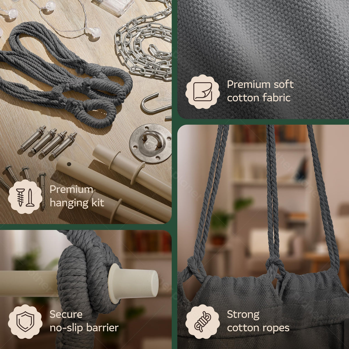 OPILOTECH Hammock Swing Chair heavy-duty cotton resists wear.