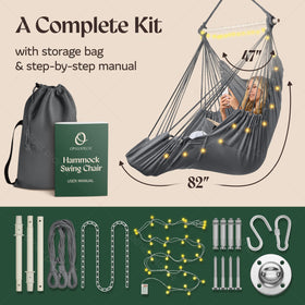 OPILOTECH Hammock Swing Chair LED lights create warm ambient glow.