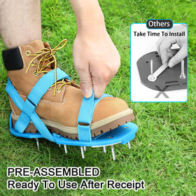 Heavy-duty spikes on Opmeiro shoes penetrate soil to improve aeration and drainage.