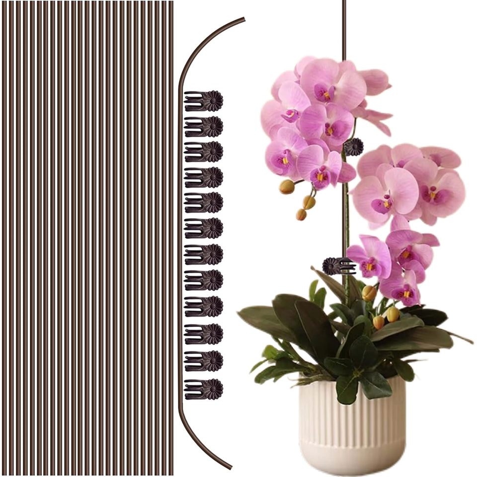 OPPERLLY 15-inch bendable stake supports upright orchid growth.