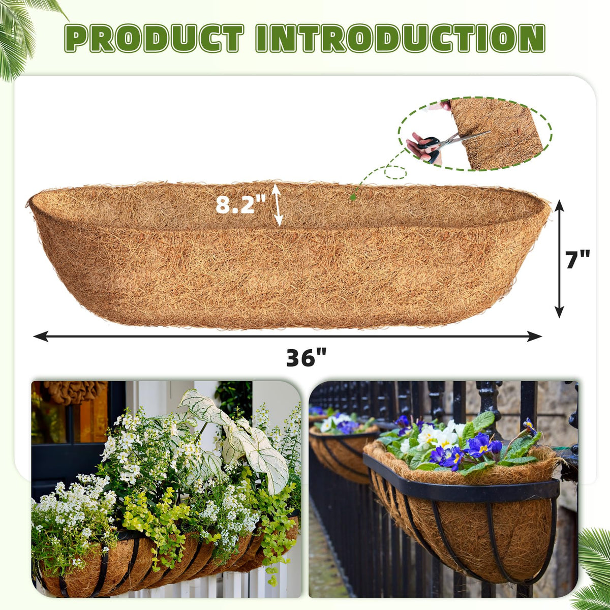 Oppiiwee 36-inch coconut coir balcony liner suits balcony planters with natural style