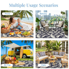 OPPODREAM navy and cream color rug ideal for porches, balconies, and RV trips.