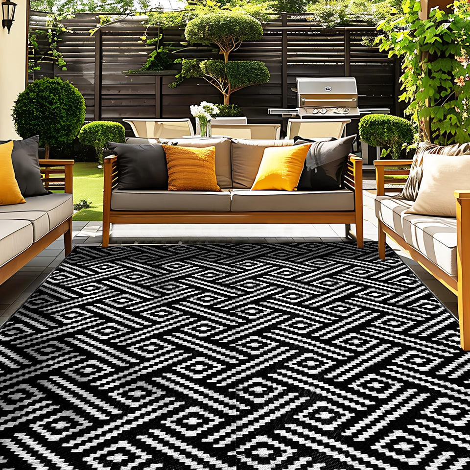 OPPODREAM 9x12 outdoor rug front view, weatherproof for patios and decks