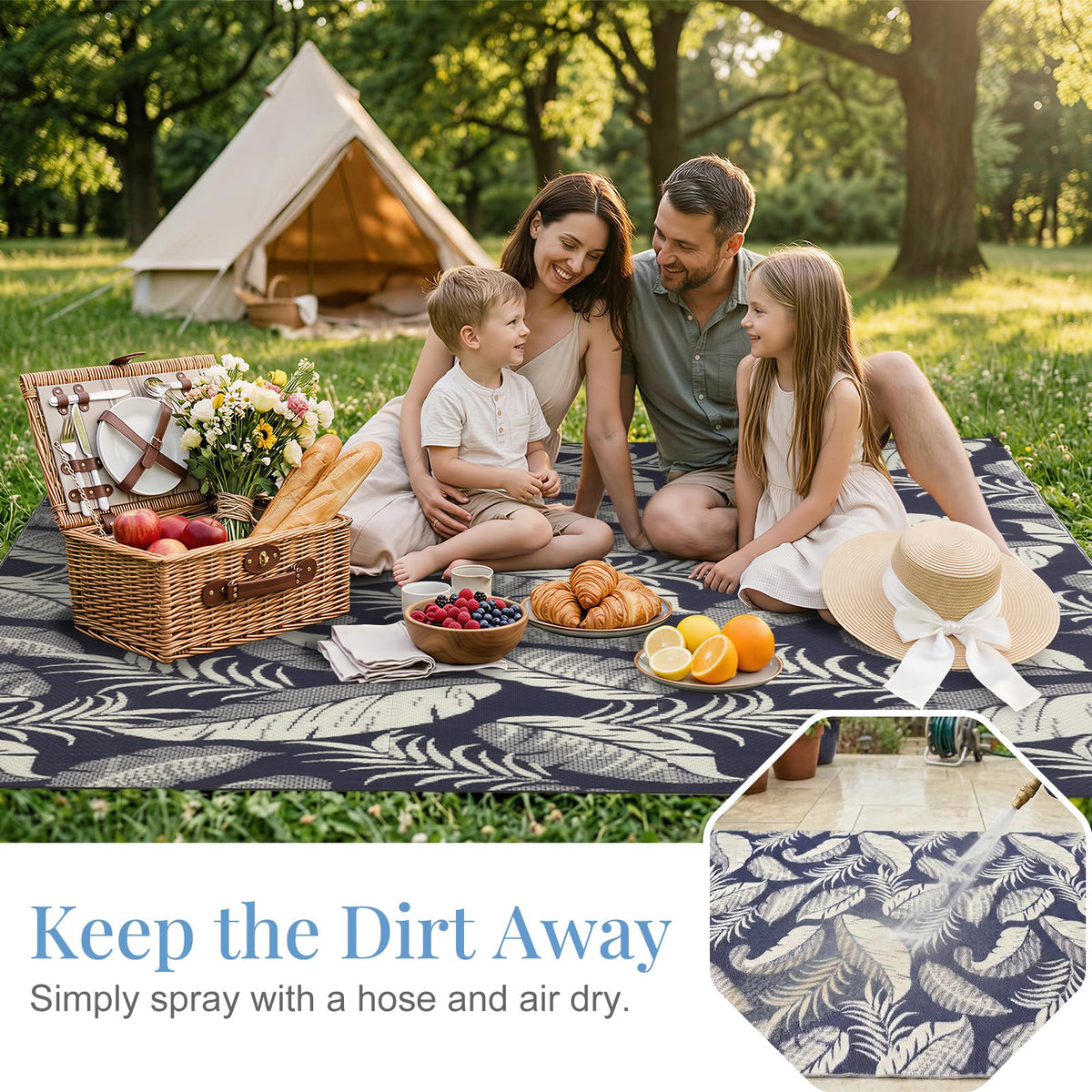 OPPODREAM stake-secured rug with built-in loops for windproof setups.
