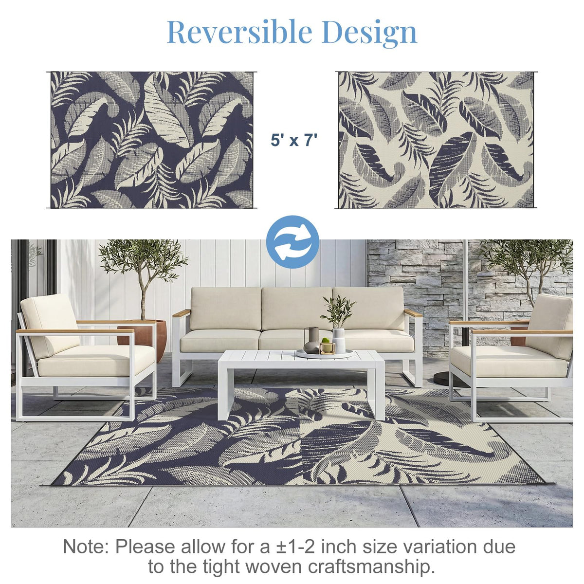 OPPODREAM tropical leaf pattern rug for decks and campgrounds.