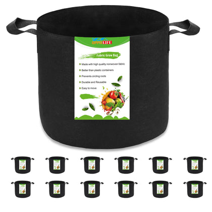 OPPOLIFE 12-pack 3-gallon grow bags side view with sturdy transport handles.