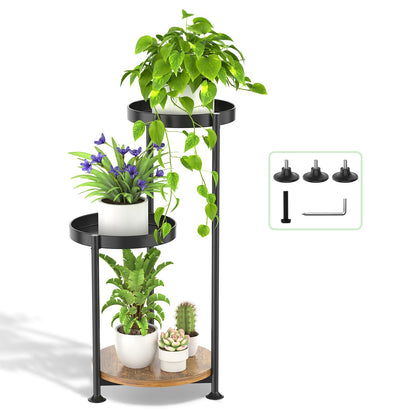 Oppro 3 tier plant stand corner view shows space saving design