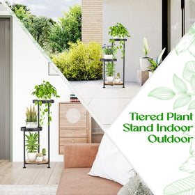 Oppro plant stand on outdoor patio with greenery and weather-ready frame