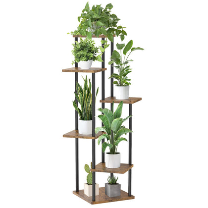 Oppro 6-tier tall plant stand with wooden frame maximizes sunlight access.
