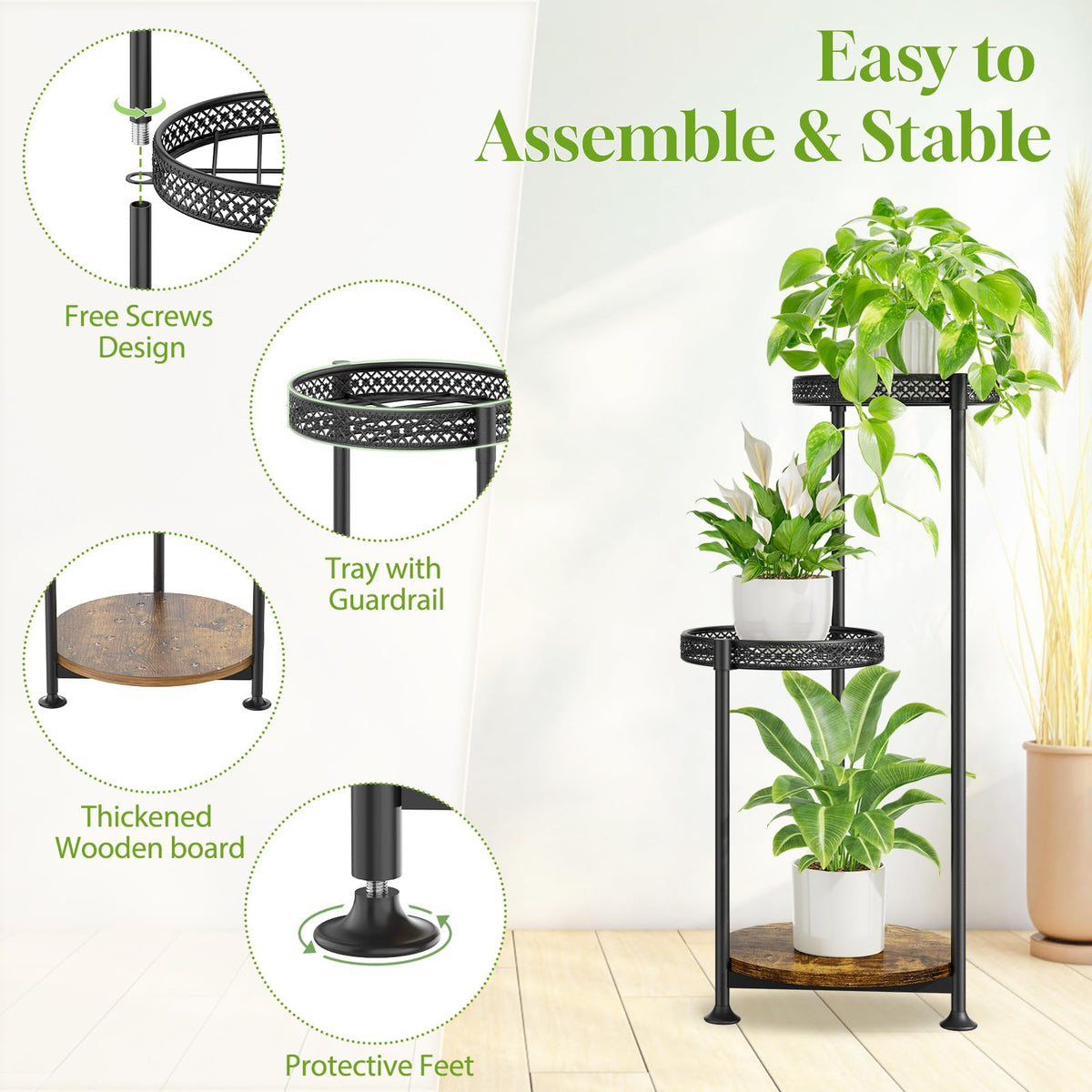 Oppro iron and wood contrast stand adds modern aesthetic.