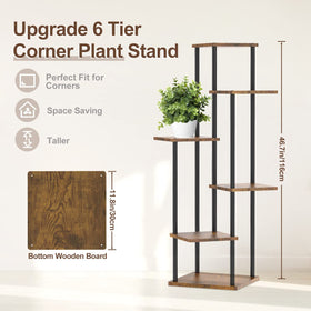 Oppro plant stand side view in wood and metal shows sturdy construction.