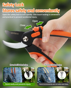 Oppsiue 8-inch pruning shears adjustable opening in action for precision cuts