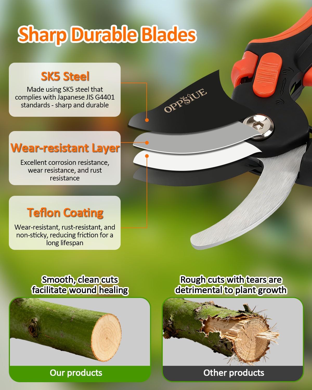 Oppsiue 8-inch pruning shears ergonomic handle for comfortable control