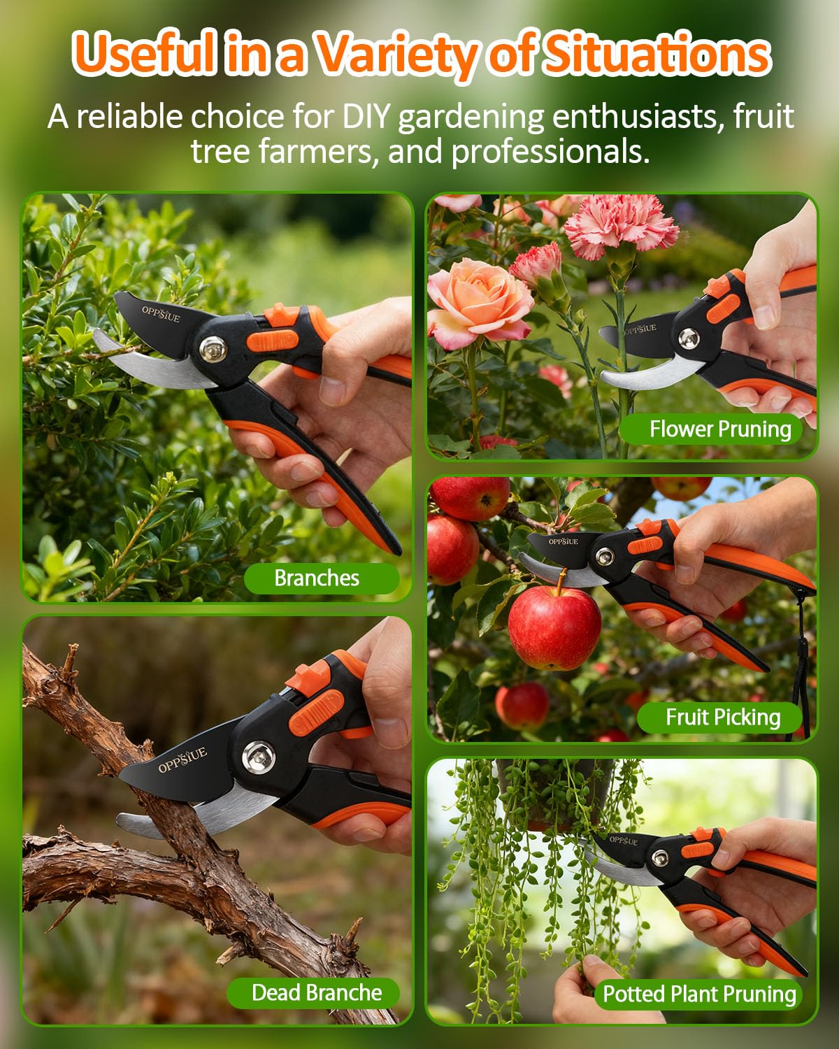 Oppsiue 8-inch pruning shears in garden use for flowers and branches