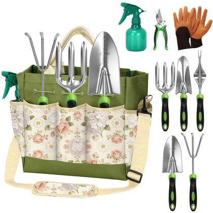 Oppsiue 9-piece garden tool set laid out for complete gardening tasks