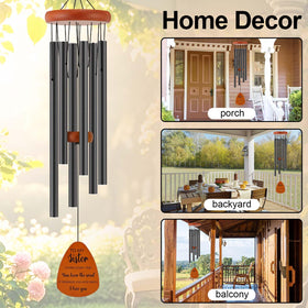 Oprever wind chime with black aluminum tubes delivers clear tones.