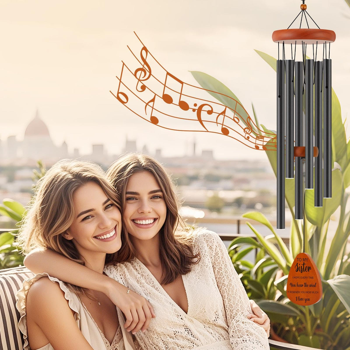 Oprever wind chime features engraved blessings for a personal touch.