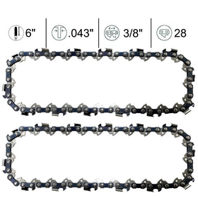 Opuladuo replacement chain shows 3/8 pitch and 0.043 gauge for precise trimming