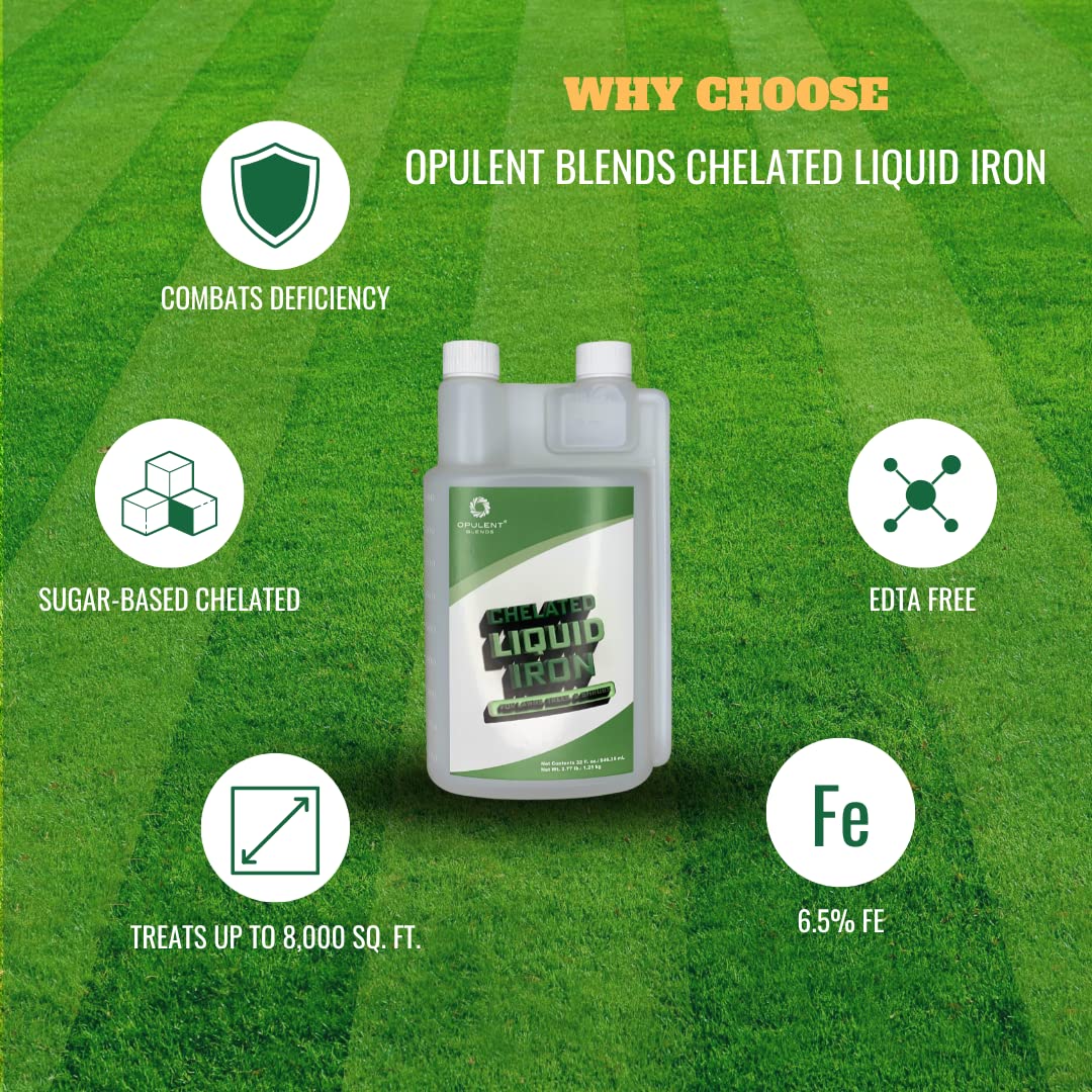 Opulent Blends chelated liquid iron spray application supports even uptake by trees and shrubs.