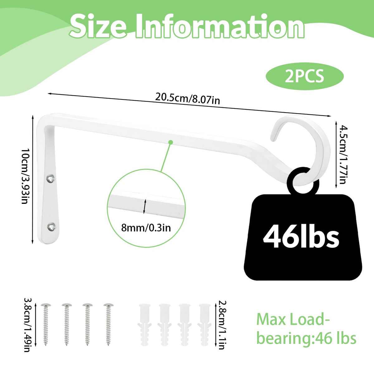 Opvixi outdoor plant hanger white wall hook emphasizes durable metal construction.