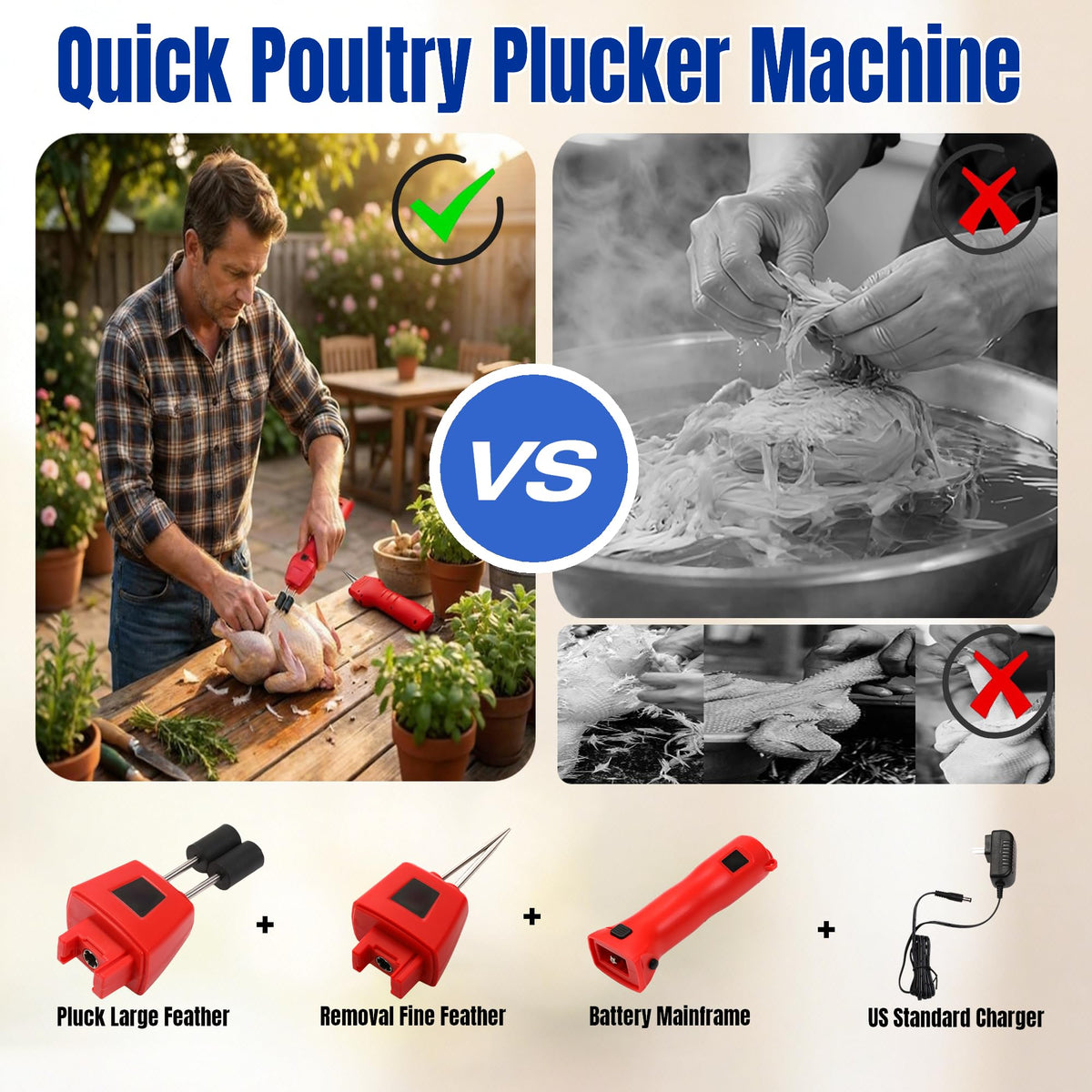 OPYAAON Electric Chicken Plucker dual head for large and small feathers, suitable for varied birds