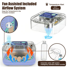 Oqioprd incubator humidity control keeps eggs in prime moisture range during incubation.