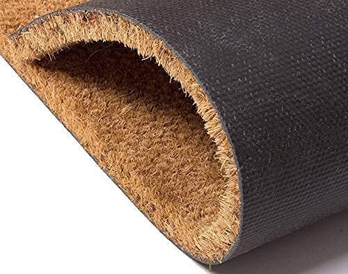 Or Something coir doormat texture closeup showing natural fibers and slip-resistant backing.