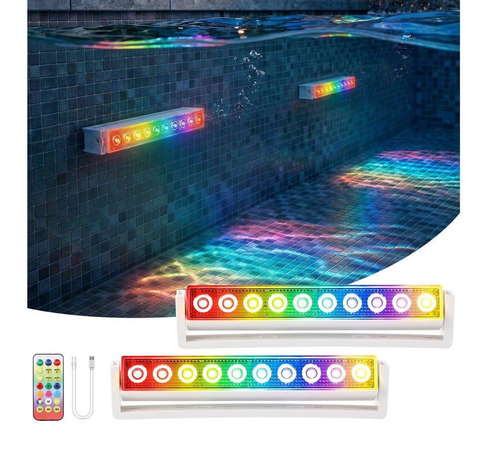 Orbecco underwater pool light with bracket mount provides easy installation and vibrant illumination.