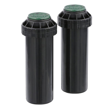Orbit 3 Pack sprinkler head close-up shows adjustable radius for tailored lawn coverage.
