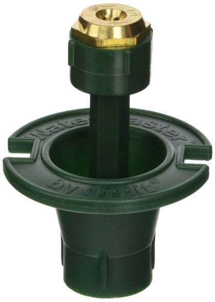 Orbit 54029 plastic pop-up sprinkler with brass quarter-pattern nozzle for even irrigation coverage