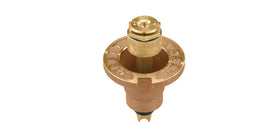 Orbit 54071 brass pop-up sprinkler in a flower bed setup with adjustable spray for shrubs