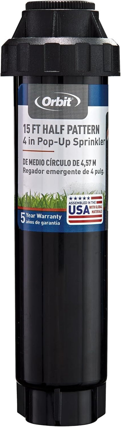 Orbit 54345 pop-up spray head in compact profile fits tight spaces for precise irrigation.