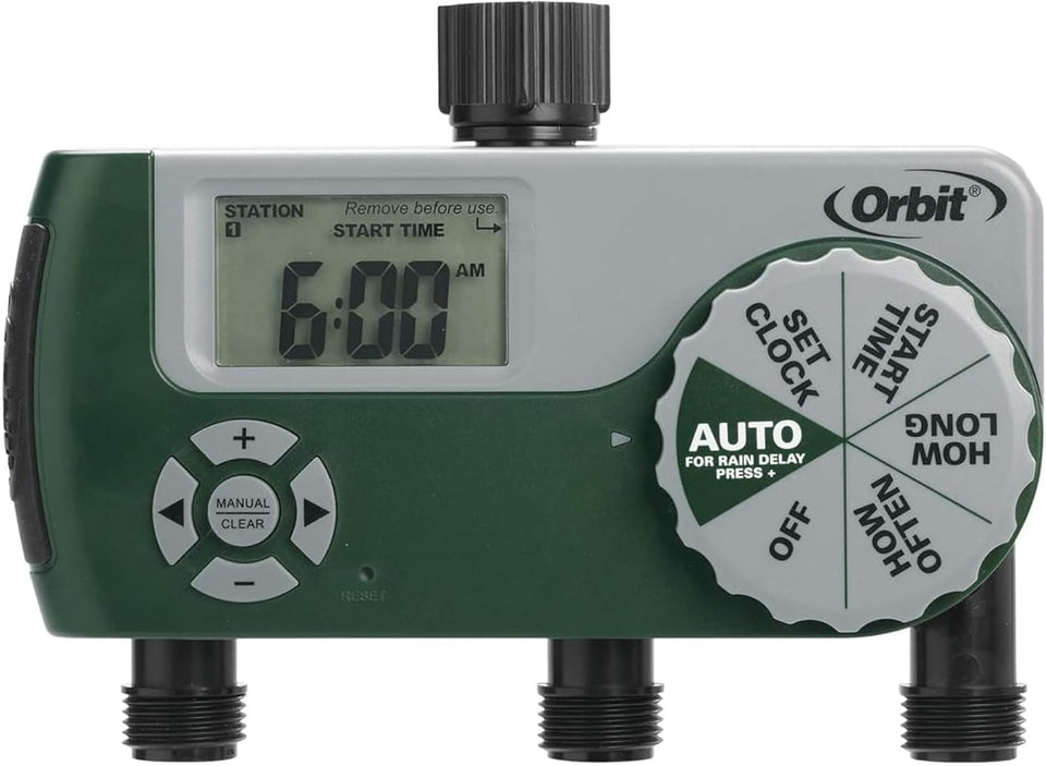 Orbit 56082 digital timer display with clear numbers for precise watering.