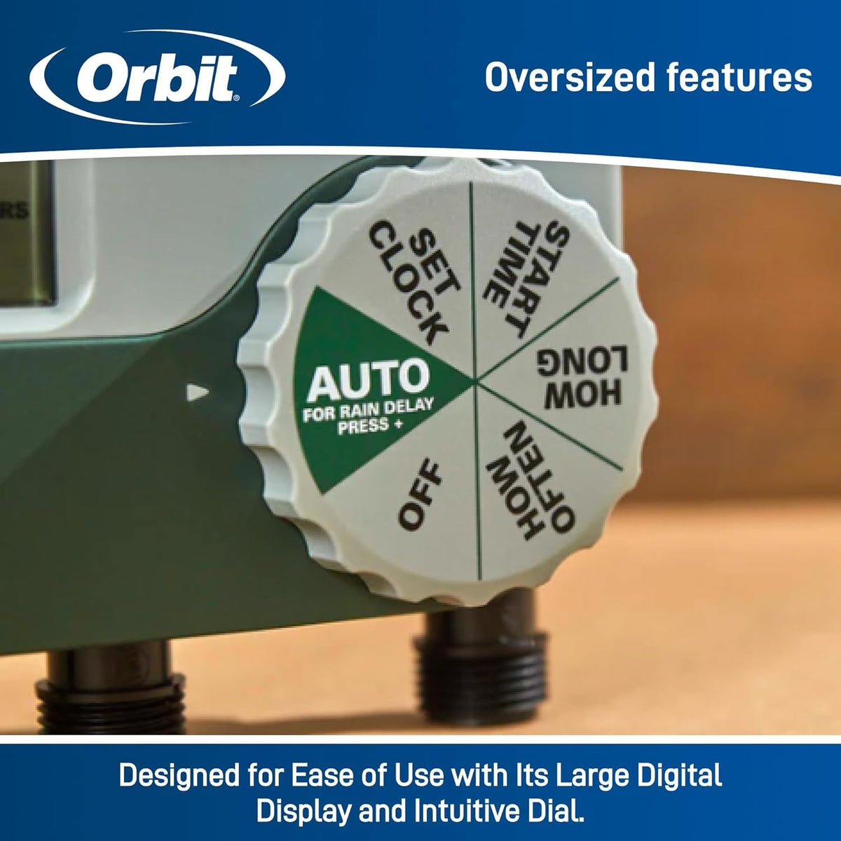 Orbit 56082 easy dial control for quick program adjustments.