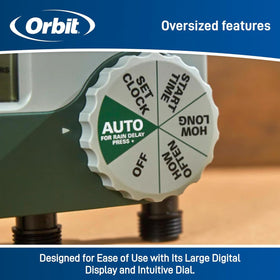 Orbit 56082 easy dial control for quick program adjustments.