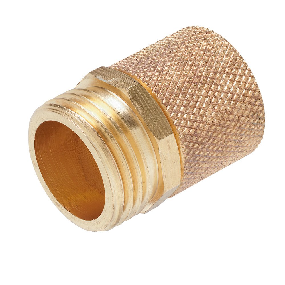 Orbit 56801N brass hose mender end view; durable repair for 5/8-inch hoses.