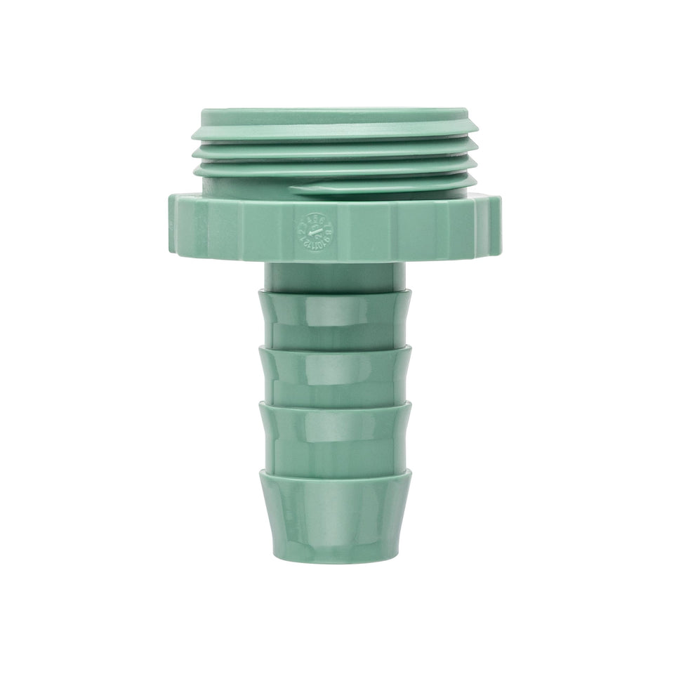 Orbit 57188 male adapter showing spiral barb design for a secure poly pipe connection.