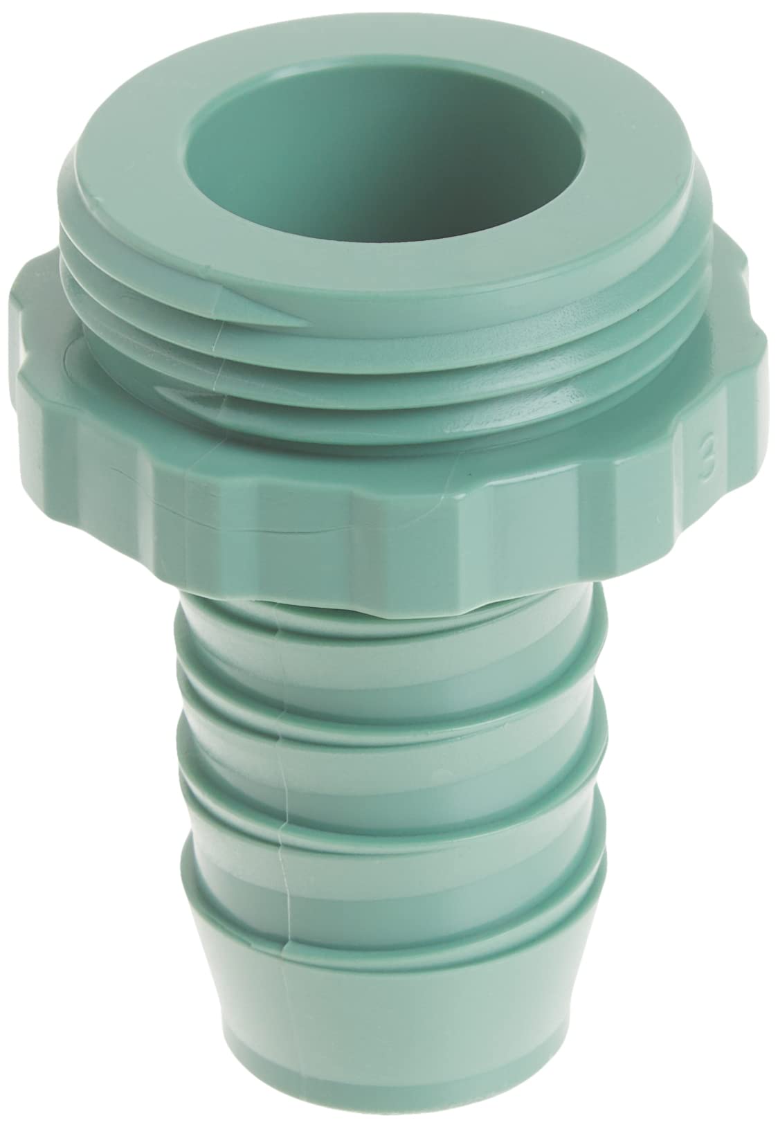 Orbit 57189 poly male adapter close-up with swivel unions for a watertight seal.