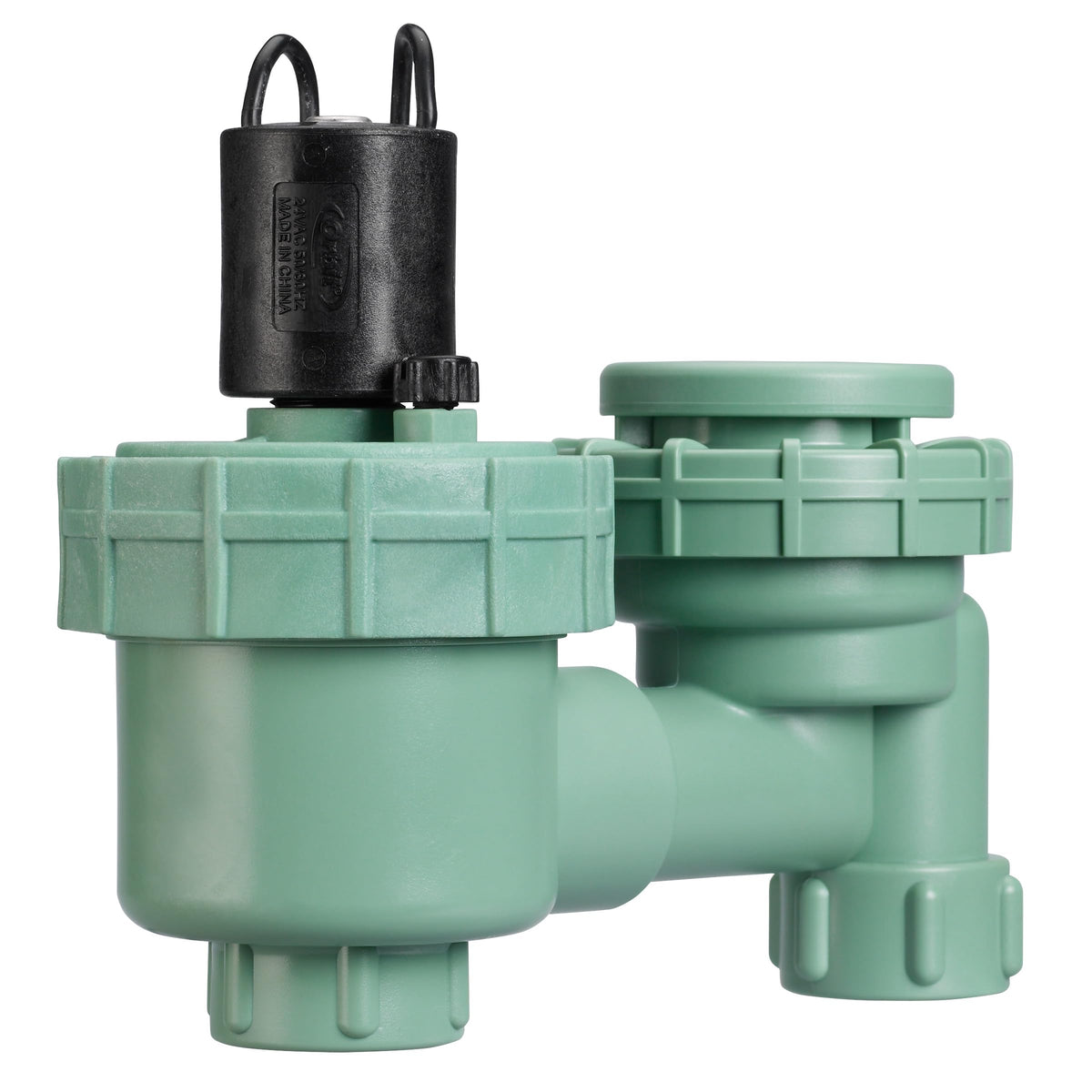 Orbit 57626 jar-top anti-siphon valve installed outdoors protects irrigation.