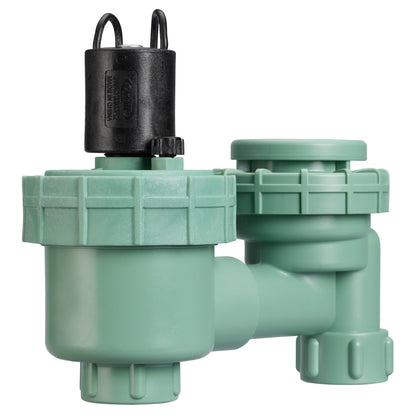 Orbit 57626 jar-top anti-siphon valve installed outdoors protects irrigation.